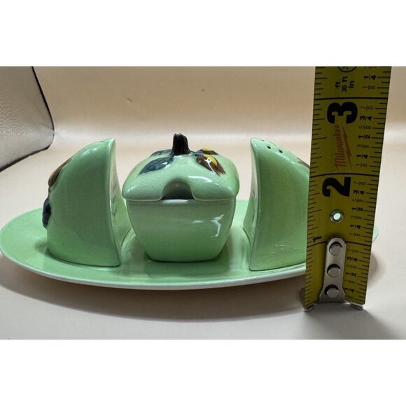 Carlton Ware Cruet Set on Tray Hazelnut 2330 Rare Green Gloss - Picture 9 of 9